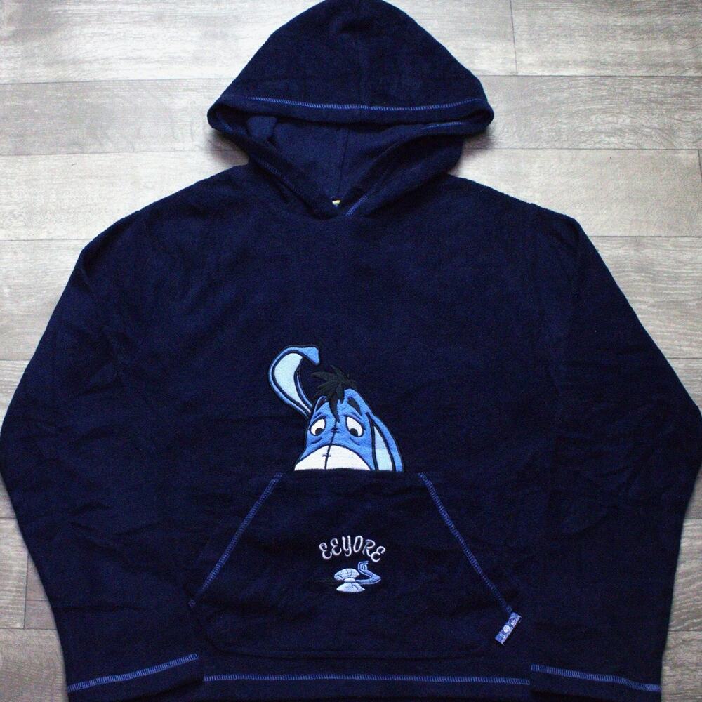 Vintage Disney Eeyore Fleece Hoodie Embroidered Winnie Pooh Size M Small